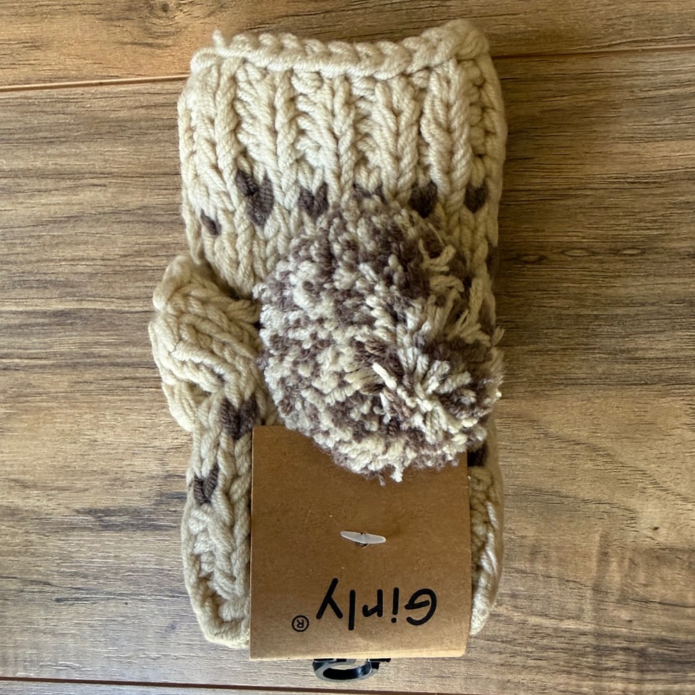 Pompom Fingerless Chunky Knit Gloves